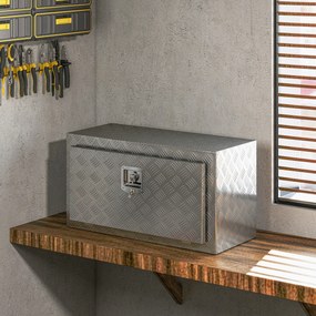 HOMCOM Cutie de Unelte din Aluminiu cu Încuietoare și 2 Chei, Cutie de Depozitare 96L, Rezistentă și Impermeabilă, pentru Pick-Up, Camper, Remorci, 76,2x35,5x40,6cm, Argintiu | Aosom Romania