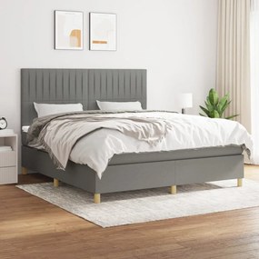 vidaXL Pat continental cu saltea, gri închis, 160x200 cm, țesătură