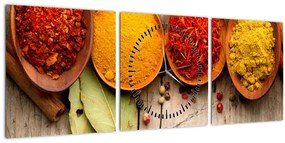 Tablou - Condimente pe lemn (cu ceas) (90x30 cm)