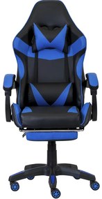 Scaun ergonomic pentru jocuri CLASSIC cu suport pentru picioare albastru