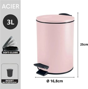 Coș de gunoi roz cu pedală din oțel 3 l Adelar – Spirella