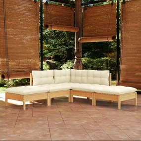 3096310 vidaXL Set mobilier grădină cu perne crem, 5 piese, lemn de pin