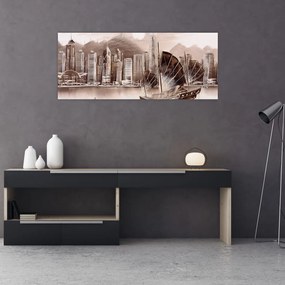 Tablou - Victoria Harbour, Hong Kong, efect sepia (120x50 cm)
