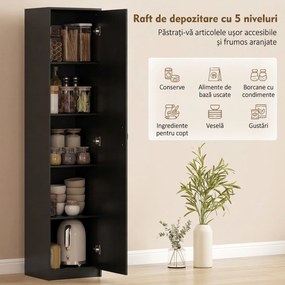 HOMCOM Dulap de bucătărie Slim cu 5 rafturi și spațiu interior reglabil, din lemn, 40x35x180 cm, negru | Aosom Romania