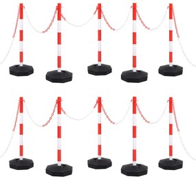 Set stalp semnalizare trafic, cu lant din plastic de 10 m 10, Rosu