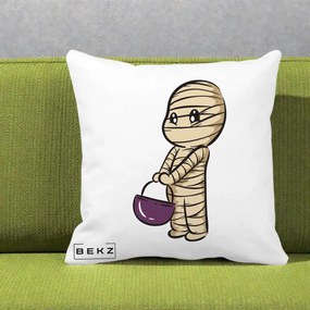 Perna Decorativa Halloween Mummy Kawaii cu Cos, 40x40 cm, Alba Mata, Husa Detasabila, Perna Inclusa, BEKZ®