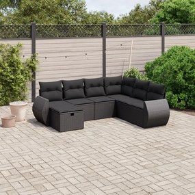 vidaXL Set canapele de grădină cu perne, 7 piese, negru, poliratan
