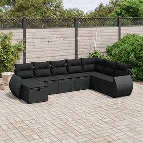 3264201 vidaXL Set mobilier de grădină cu perne, 8 piese, negru, poliratan