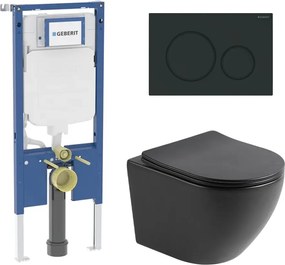 Set rezervor incastrat Geberit Duofix cu sistem de prindere, clapeta neagra Sigma20 plus vas WC suspendat Rune Ivaldi cu capac softclose