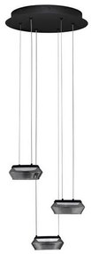 Lustra cu 3 pendule LED, Metal, Negru, Sticla, JAILYN