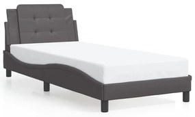 3214078 vidaXL Cadru de pat cu lumini LED, gri, 90x190 cm, piele ecologică