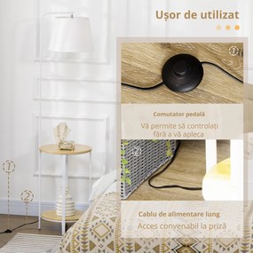 Homcom Lampă de Podea cu Rafturi și Măsuță Dublă din Bambus, Abajur Textil, Design Natural, Living sau Dormitor | Aosom Romania