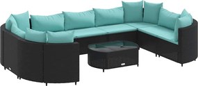 vidaXL Set canapele de grădină cu perne, 10 piese, negru, poliratan