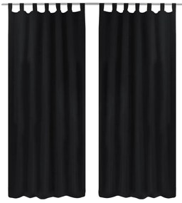 Draperii micro-satin cu bride, 2 buc, 140 x 225 cm, negru