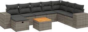 vidaXL Set canapele de grădină, 9 piese, cu perne, gri, poliratan
