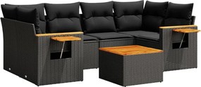 vidaXL Set canapele de grădină cu perne, 7 piese, negru, poliratan