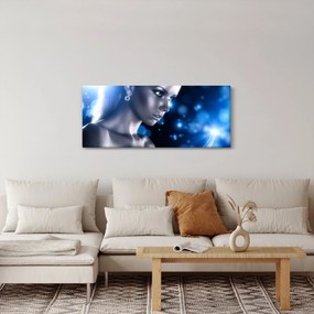 Tablou - Femeia, sclipici albastru (120x50 cm)