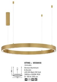 Lustra LED suspendata design circular STING Bronz 100cm