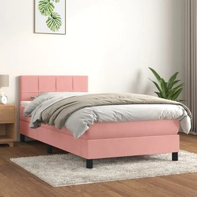 3141292 vidaXL Pat box spring cu saltea, roz, 100x200 cm, catifea