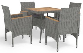 vidaXL Set mobilier grădină, 5 piese, gri, poliratan, lemn acacia