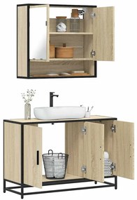vidaXL Set mobilier de baie, 2 piese, stejar sonoma, lemn prelucrat