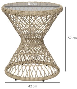 Outsunny Masă de cafea Boho design, placă de sticlă, PE-Rattan, 45 cm x 45 cm x 52 cm, Natural | Aosom Romania