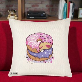 Perna Decorativa Donuts Roz si Mov, 40x40 cm, Crem Reliefat, Husa Detasabila, Perna Inclusa, BEKZ®