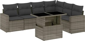 vidaXL Set canapele de grădină, 7 piese, cu perne, gri, poliratan