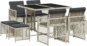 vidaXL Set mobilier grădină cu perne, 9 piese, gri deschis, poliratan