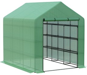 Outsunny Solar de grădină cu rafturi, husă PE rezistentă UV, ușă rulantă cu fermoar, cadru oțel, 190x120x190 cm, verde | Aosom Romania