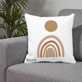 Perna Decorativa Boho Rainbow Sun, 40x40 cm, Alba Mata, Husa Detasabila, Perna Inclusa, BEKZ®
