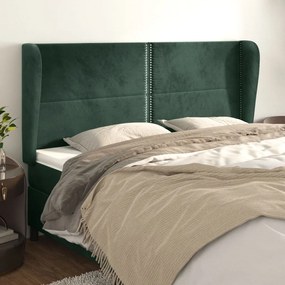 3117873 vidaXL Tăblie pat cu aripioare verde închis 163x23x118/128 cm catifea