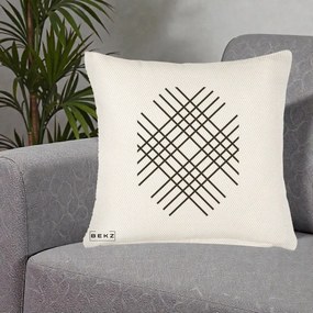 Perna Decorativa Geometric Grid, 40x40 cm, Crem Reliefat, Husa Detasabila, Perna Inclusa, BEKZ®