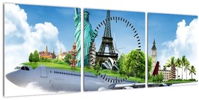 Tablou - Călătorie în jurul lumii (cu ceas) (90x30 cm)