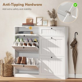 HOMCOM Dulap pentru pantofi 20 perechi, dulap îngust cu 4 sertare rabatabile, 2 compartimente, alb | Aosom Romania