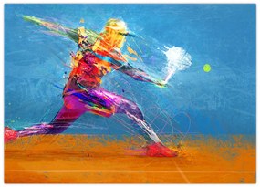 Tablou pe sticlă - Jucător de tenis pictat (70x50 cm)