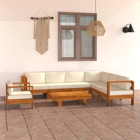 3057938 vidaXL Set mobilier grădină perne alb/crem, 8 piese, lemn masiv acacia