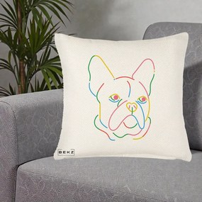 Perna Decorativa Bulldog Francez Line Art Curcubeu, 40x40 cm, Crem Reliefat, Husa Detasabila, Perna Inclusa, BEKZ®
