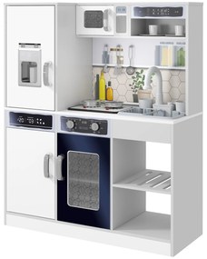 AIYAPLAY Set de Bucătărie de Jucărie din Lemn cu Aragaz cu Lumini și Sunete, Chiuvetă cu Circulație a Apei și Accesorii, Alb | Aosom Romania