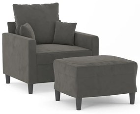 3153462 vidaXL Fotoliu canapea cu taburet, gri închis, 60 cm, catifea
