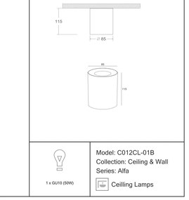 Spot aplicat de tavan/plafon Alfa MYC012CL-01W
