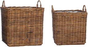 vidaXL Coș pentru plante cu depozitare 2 pcs Maro Ratan Lacak