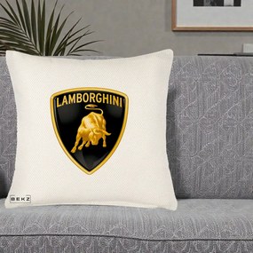 Perna Personalizata cu emblema Lamborghini, 40x40 cm, Crem Reliefat, Husa Detasabila, Perna Inclusa, BEKZ®