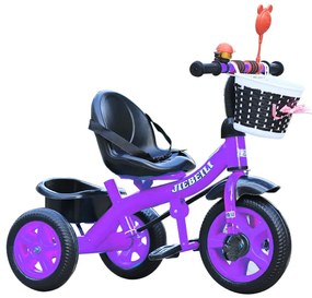 Tricicleta cu pedale pentru copii 2-5 ani, 2 cosuri depozitare, Mov