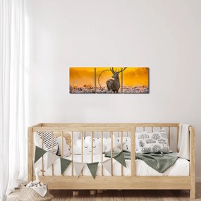 Tablou - Cerb la răsăritul soarelui (cu ceas) (90x30 cm)