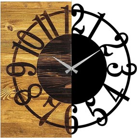 Ceas de perete Wooden Clock 1, nuc/negru, lemn/metal, 58x58x3 cm