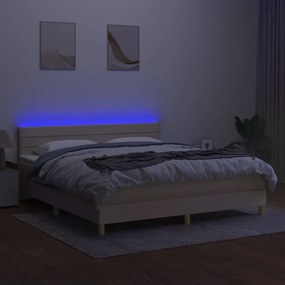 Pat cu arcuri, saltea si LED, crem, 180x200 cm, textil Crem, 180 x 200 cm, Benzi orizontale