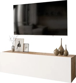 Comoda TV suspendata Serita, culoare alb-stejar, 100 x 31.5 x 29.5 cm
