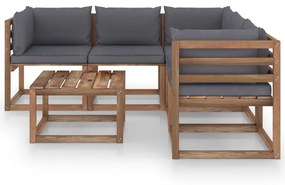 Set mobilier de gradina cu perne antracit, 6 piese, lemn tratat