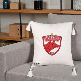 Perna Personalizata FC Dinamo Bucuresti 1948 Fotbal, 40x40 cm, Bej cu Franjuri, Husa Detasabila, Perna Inclusa, BEKZ®